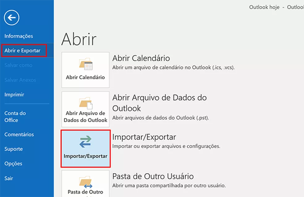 Outlook 2016 tem função para exportar cópia de e-mails e calendário — Foto: Reprodução/Elson de Souza