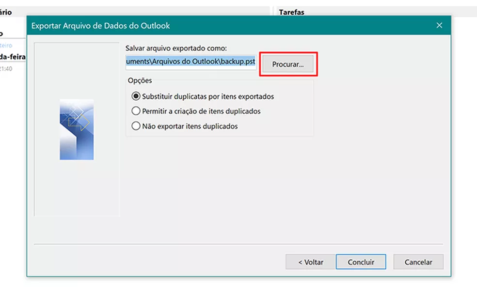 Outlook 2016 backup — Foto: Reprodução/Elson de Souza