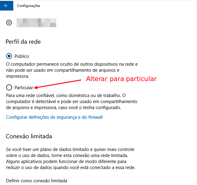 Alterar para rede particular